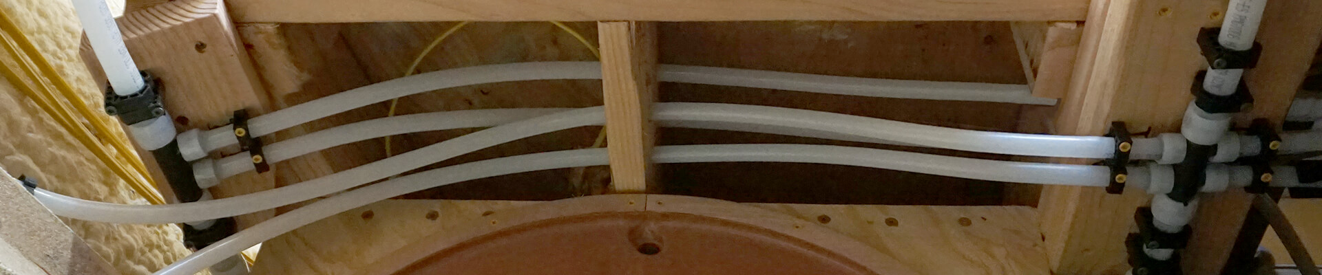 A close-up view of the plumbing in the Mini Dome.