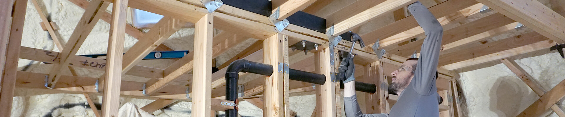 A close-up view of the room being framed in the Mini Dome.